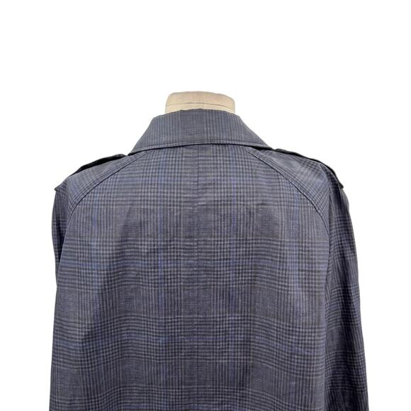 Brooks Brothers Cape Jacket Coated Plaid Check Print Linen Blue Size Large - Picture 7 of 12